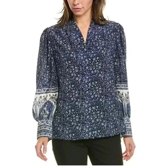 Kobi Halperin Silk Floral-Print Long Sleeve Sz xs Cottagecore V-neck Boho - Picture 1 of 7